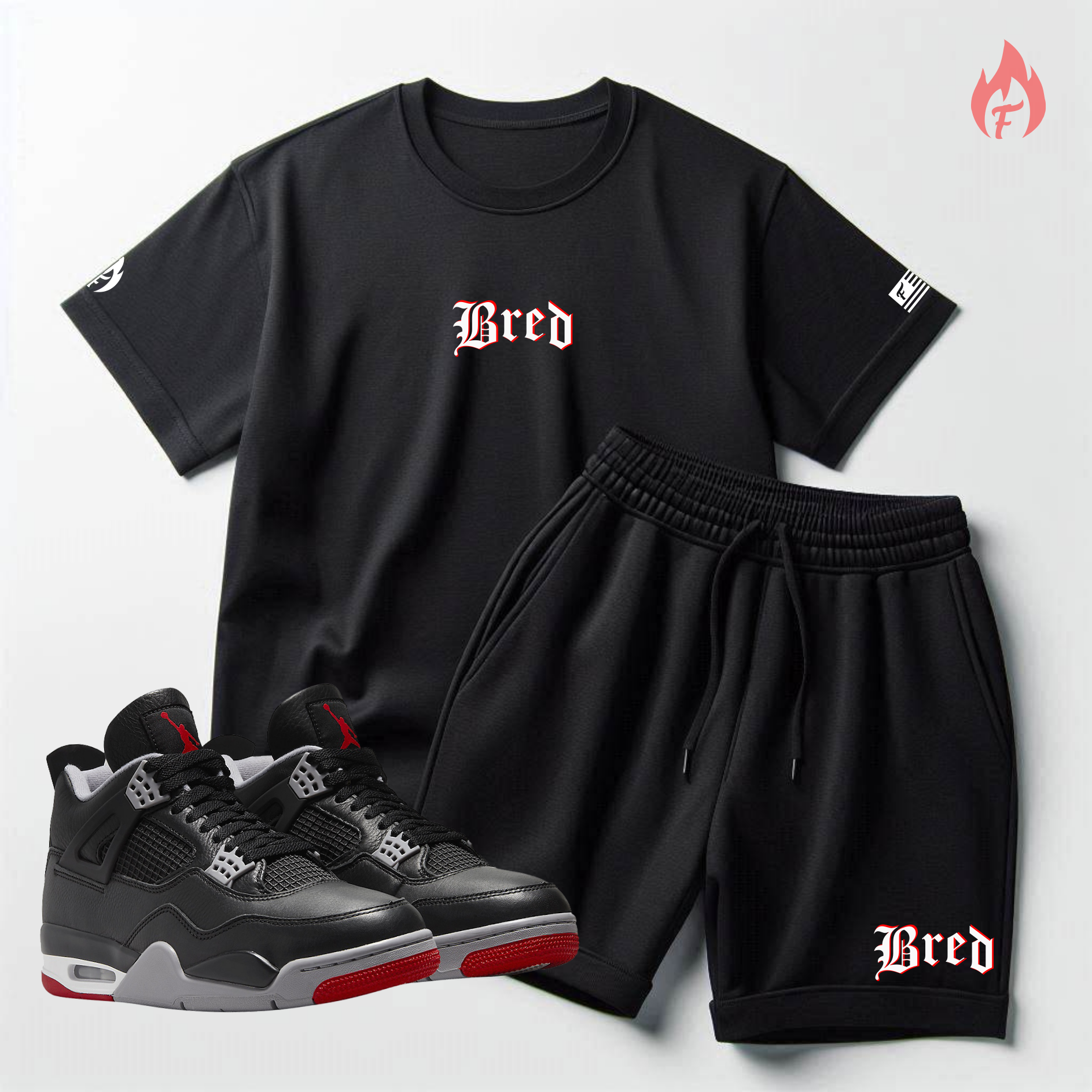 bred 4 with shorts