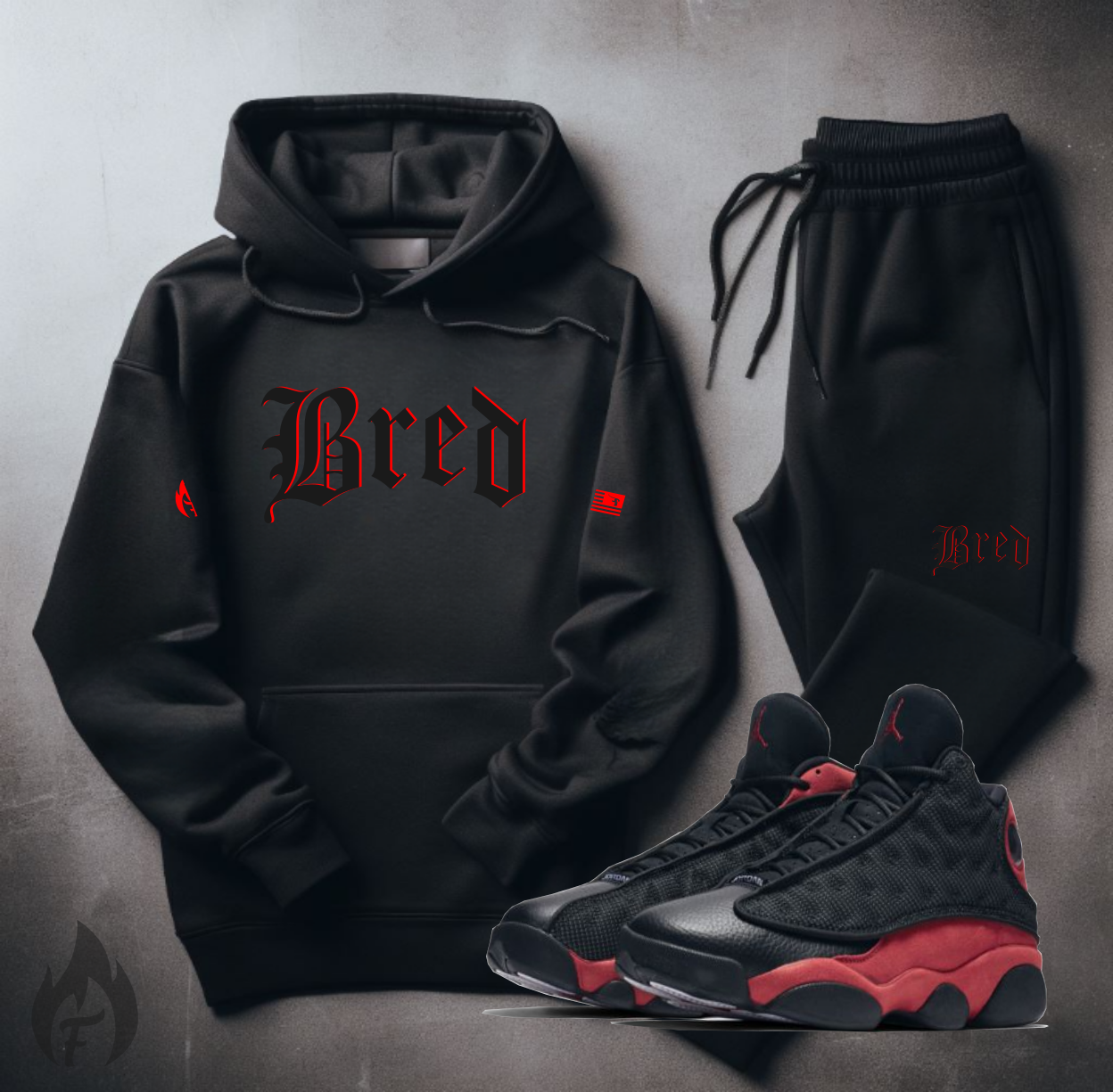 BRED Hoodie and Jogger Sweatsuit to match Air Jordan Retro 13 Bred