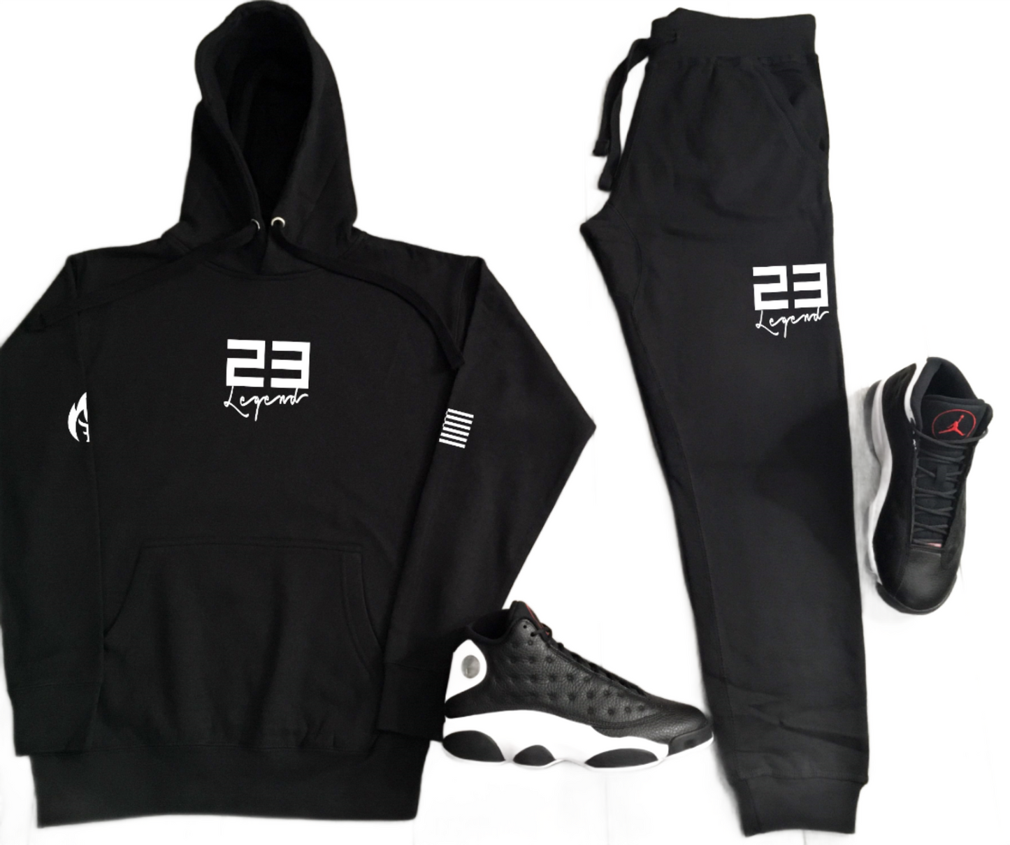 Men's Black "23 Legend" Graphic Sneaker Sweatsuit Matching Air Jordan Retro 13 Reverse "Got Game" Sneakers