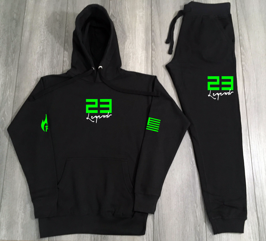 Men's 23 Legend Black Hoodie Joggers Sneaker Sweatsuit To Match Air Jordan Retro 6 Electric Green