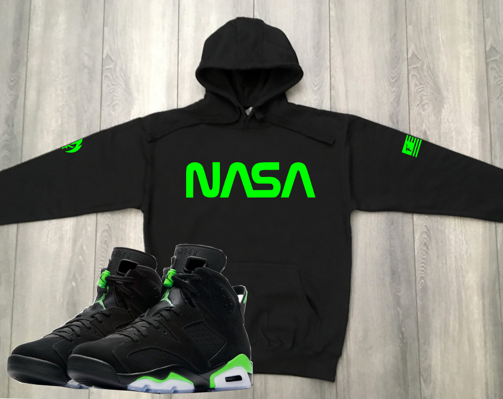 Men s Black Neon Green NASA Graphics Sneaker Hoodie To Match Air