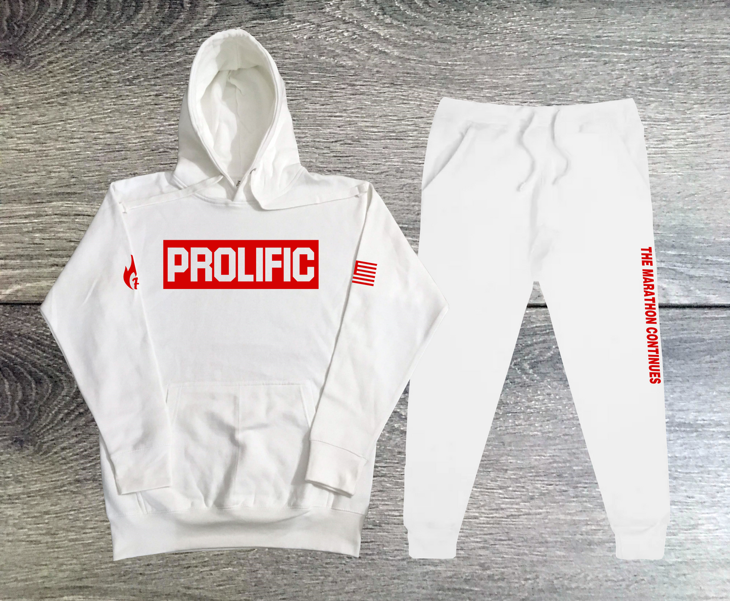 Threads On Fire PROLIFIC White Hoodie Joggers Sweatsuit