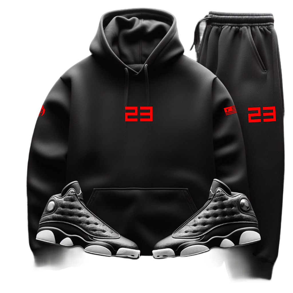 Men's Black 23 Hoodie Joggers Sweatsuit To Match Air Jordan 13 Retro Playoffs 2023