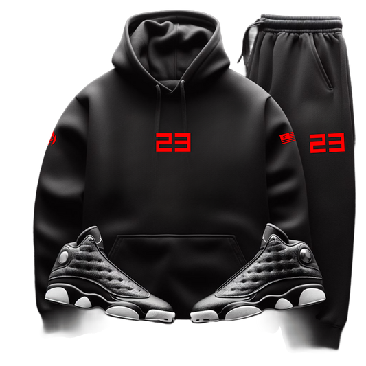 Men's Black 23 Hoodie Joggers Sweatsuit To Match Air Jordan 13 Retro Playoffs 2023