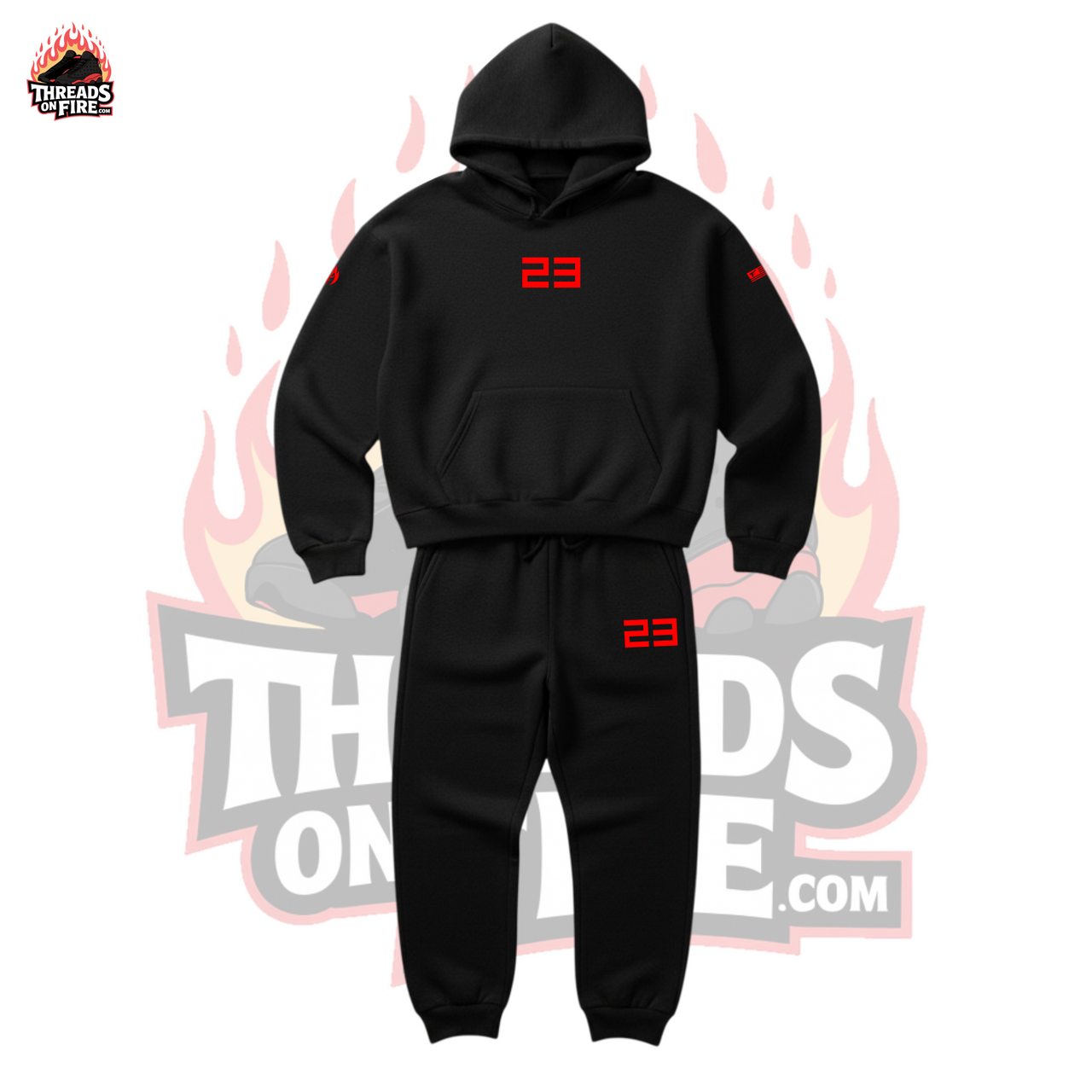 Men's '23' Black Red Hoodie Sweatpants Sweatsuit To Match Air Jordan 4 Bred Reimagined