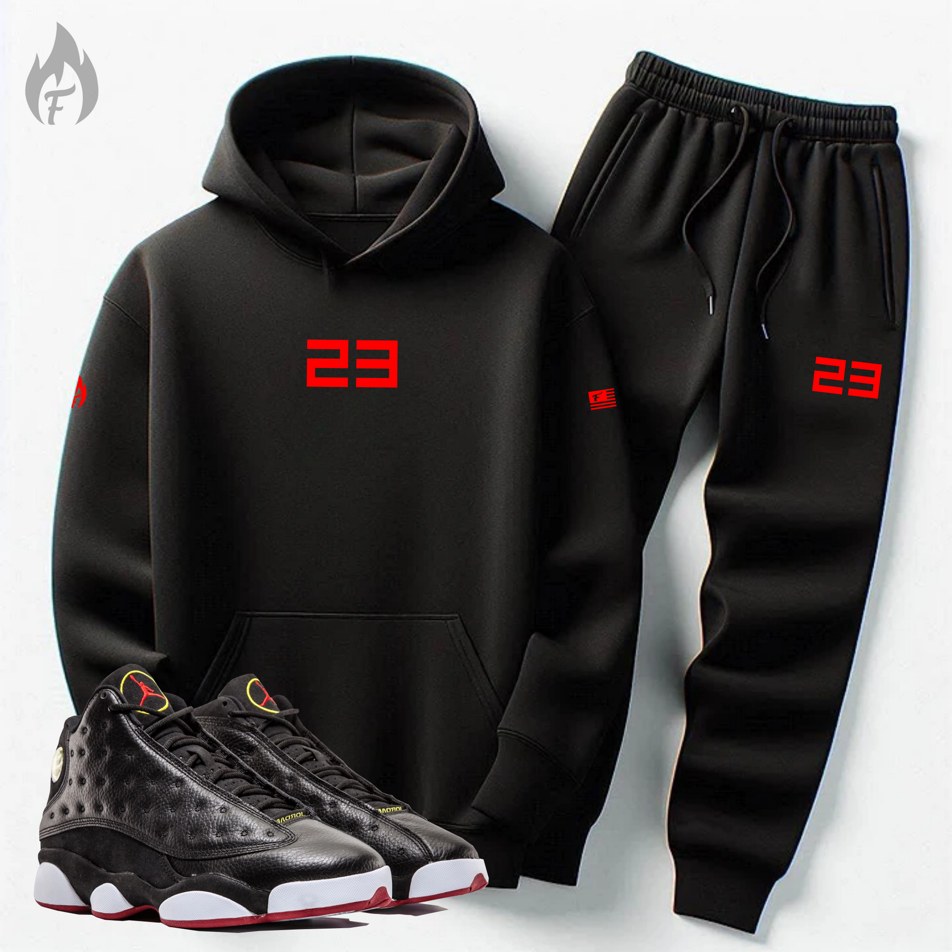 23 Black Sweatsuit AJ13 playoffs