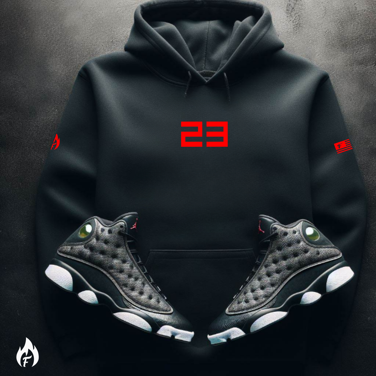 23 Tracksuit To Match Retro 13 Breds Black Red 23 Hoodie Joggers Set