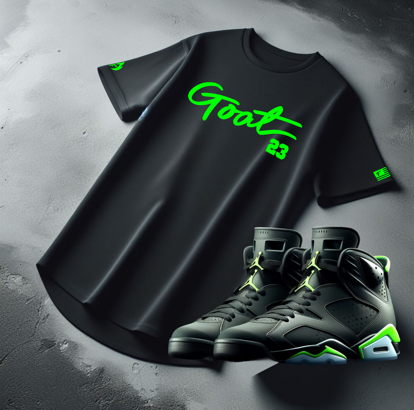 Men's GOAT #23 Black Sneaker T-Shirt To Match Air Jordan Retro 6 Electric Green  🔥 Men's Sneakerhead Tees