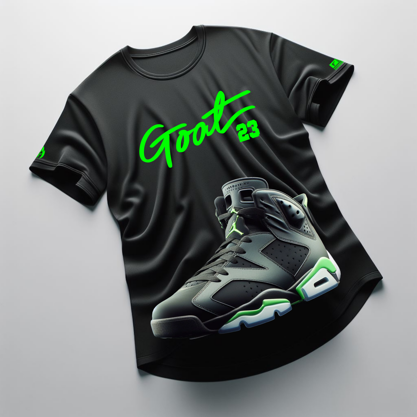 Men's GOAT #23 Black Sneaker T-Shirt To Match Air Jordan Retro 6 Electric Green  🔥 Men's Sneakerhead Tees