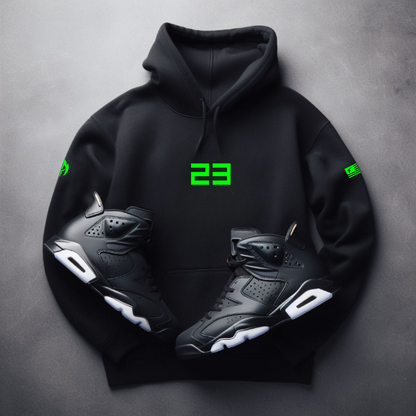 Men's 23 Graphic Black Sneaker Hoodie Inspired by Air Jordan 6 Electric Green