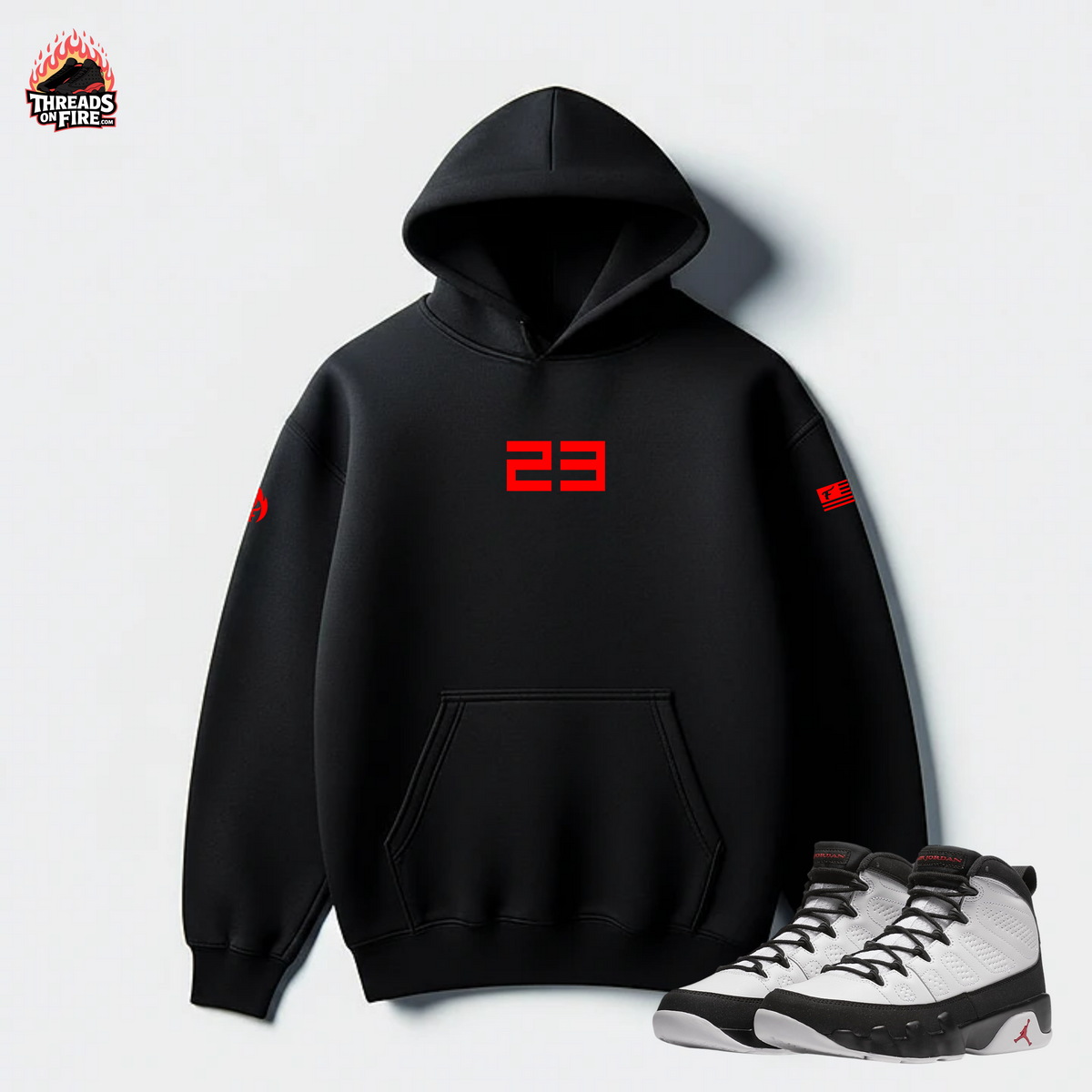 Men's Black Red Tracksuit 23 Black Hoodie Joggers Sweatsuit To Match Air Jordan 9 Space Jam