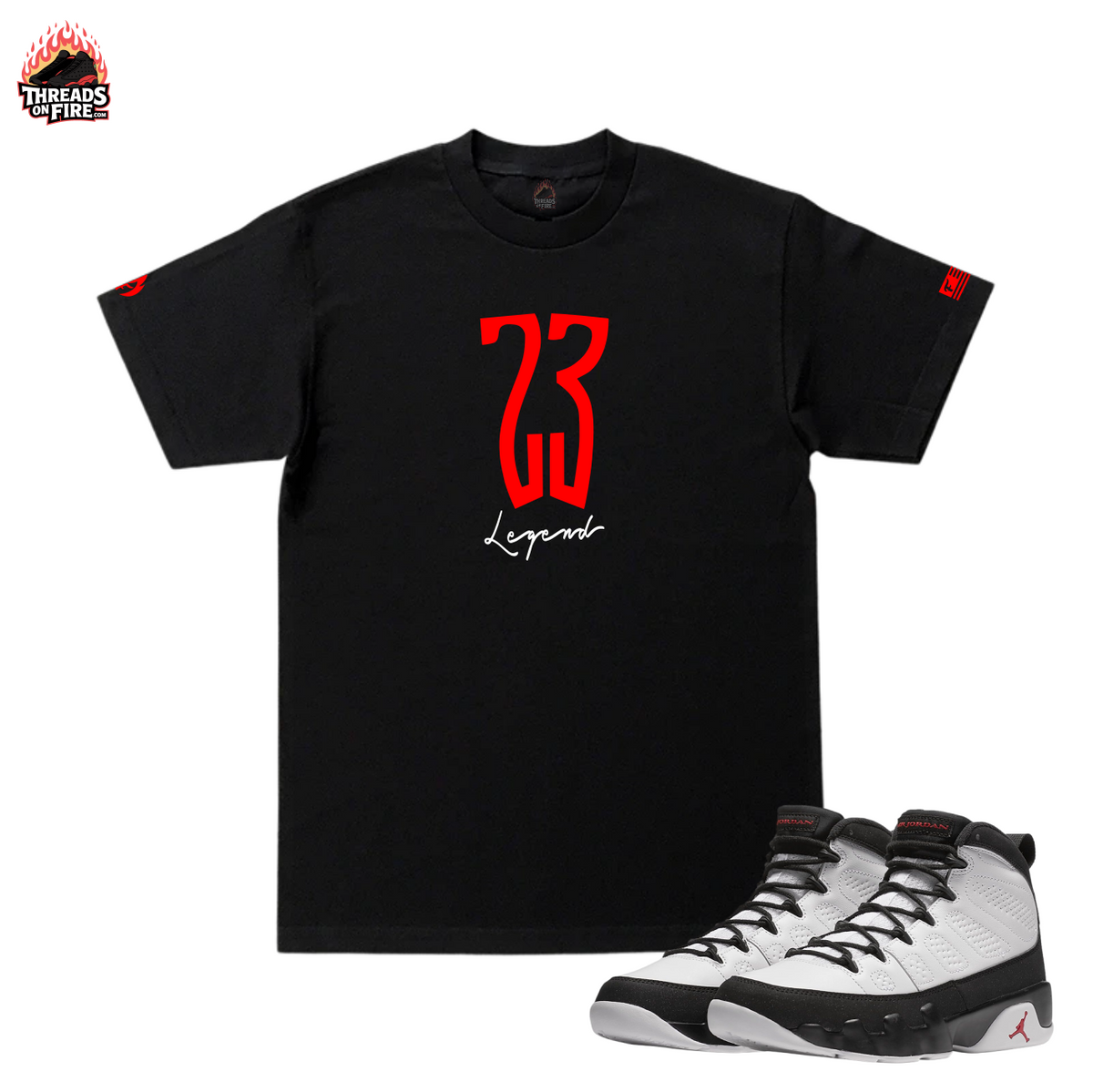 90s Basketball Legend #23 Black T-Shirt Men's Streetwear Sneaker Tees To Match Air Jordan 9 Space Jam