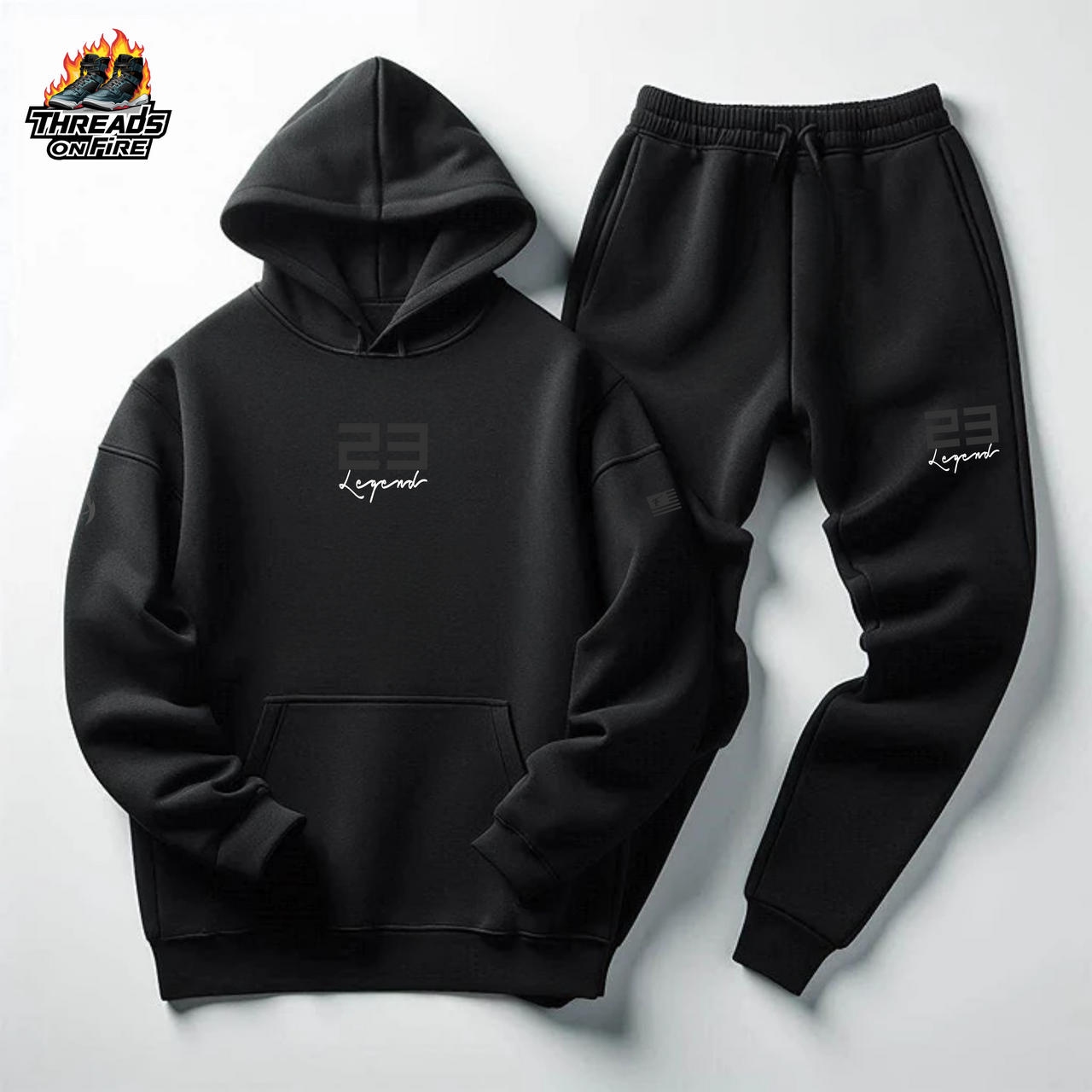 Men's '23 Legend' Black Ghosted Hoodie Joggers Black Sweatsuit To Match Air Jordan 13 Black Flint