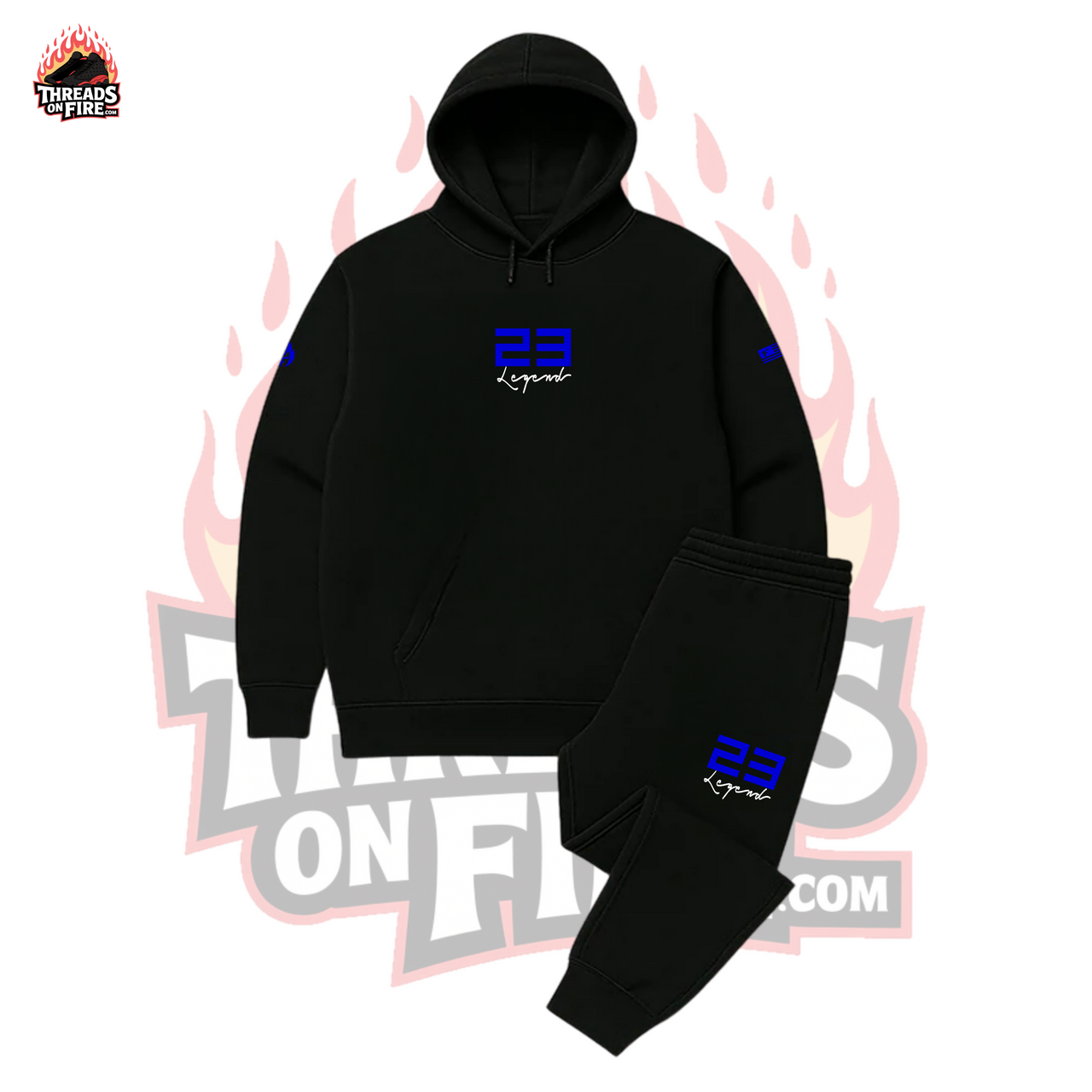 Men's "23 Legend" Graphic Sneakerhead Sweatsuit Inspired by Air Jordan 13 Retro Hyper Royal Blue Black Hoodie Joggers Set