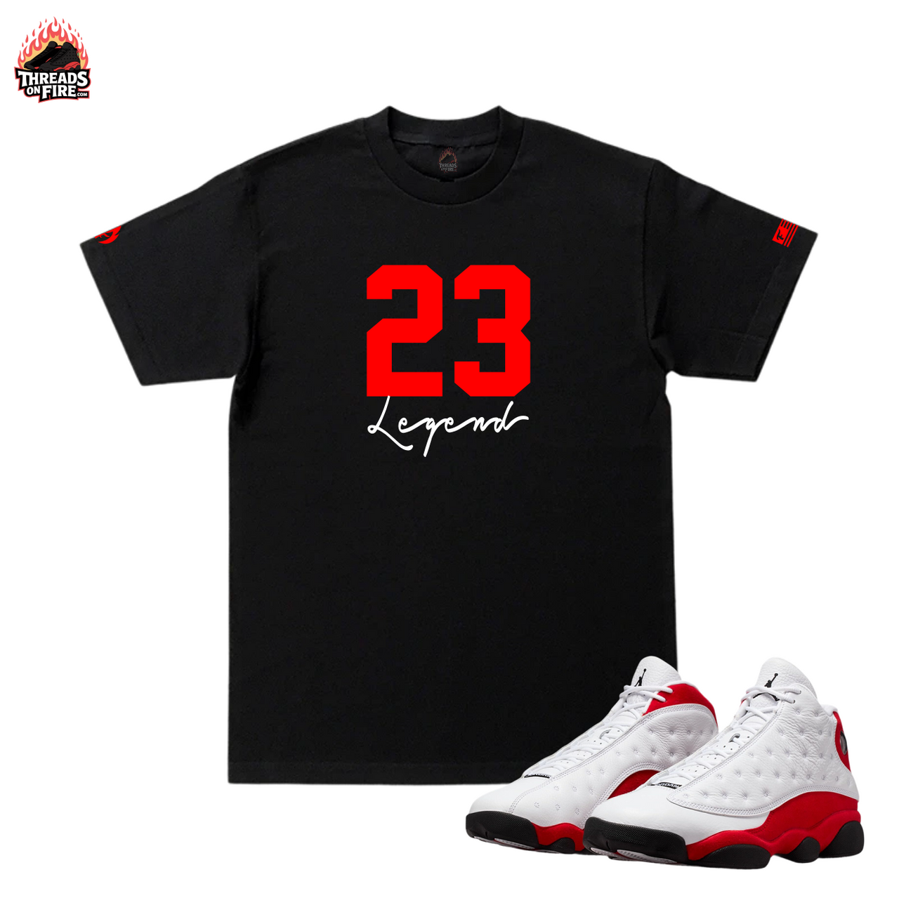 Men's Black T-Shirt Streetwear Sneaker Tees To Match Air Jordan 13 True Red