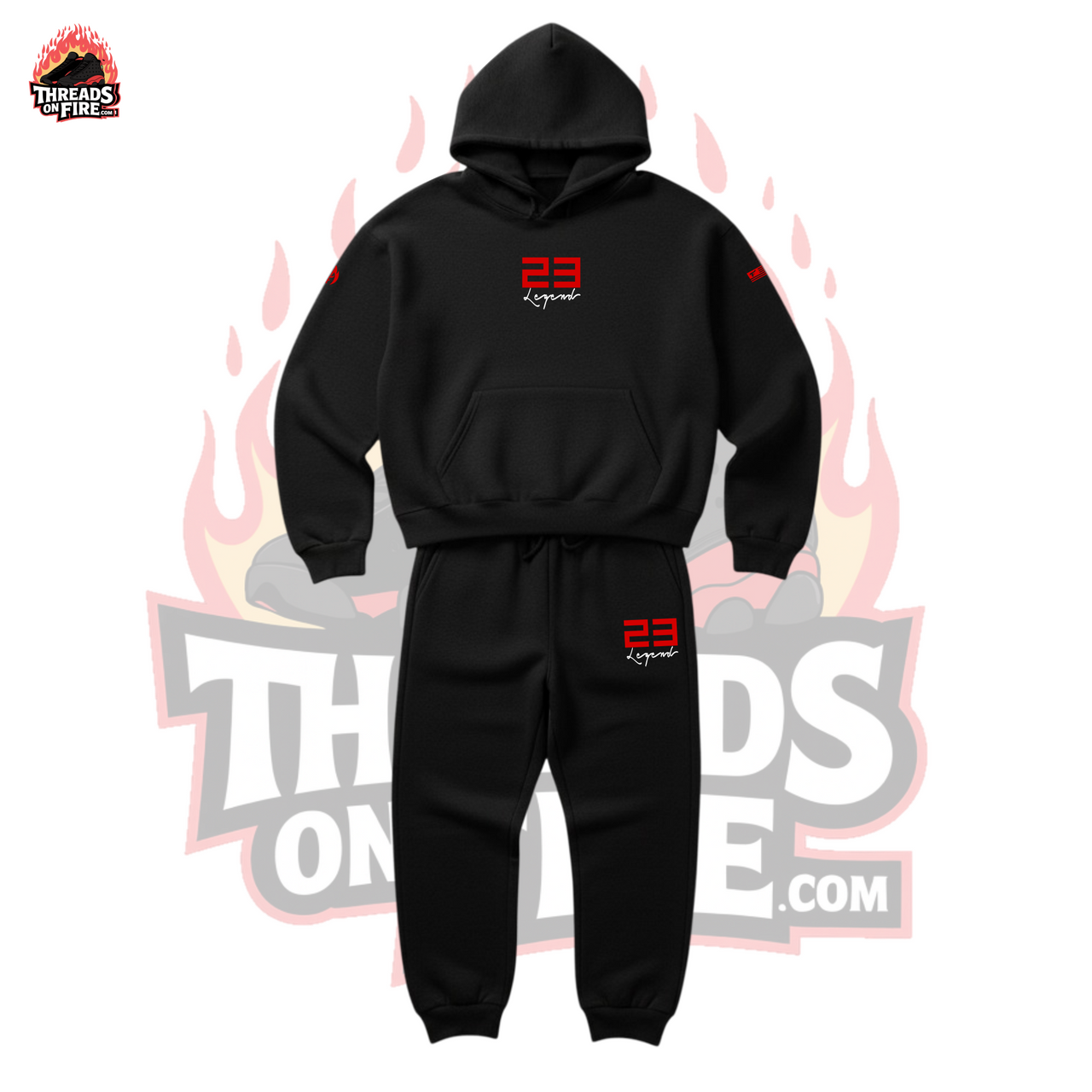 Men's Black Red Sweatsuit 23 Legend Hoodie Joggers Set To Match Air Jordan 13 Bred