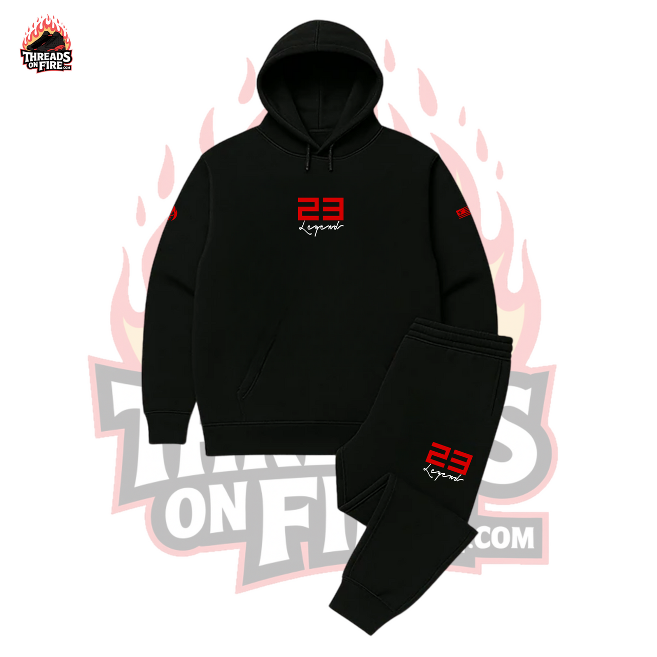Men's Black Hoodie Joggers 23 Legend Tracksuit 2pc. Set To Match Air Jordan 13 Bred Sneakers