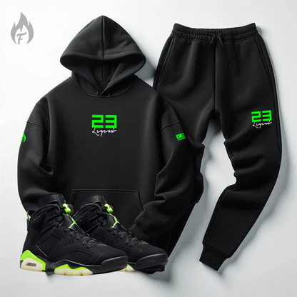 Black 23 Legend Tracksuit To Match Jordan Retro Retro 6 Electric Green Men's Sweatsuit 2pc. Hoodie Joggers Set