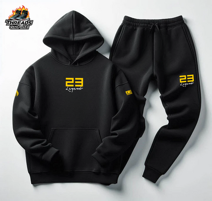 Men's Black Yellow Hoodie Joggers 23 Legend Sweatsuit To Match Air Jordan 4 Thunder