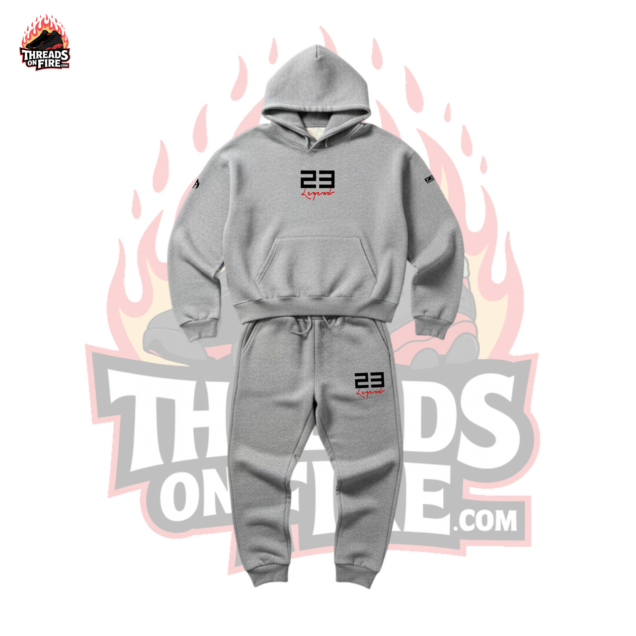 23 Legend Grey Sweatsuit To Match Air Jordan 4 Bred Reimagined Men's Sneakerhead Hoodie Joggers Set