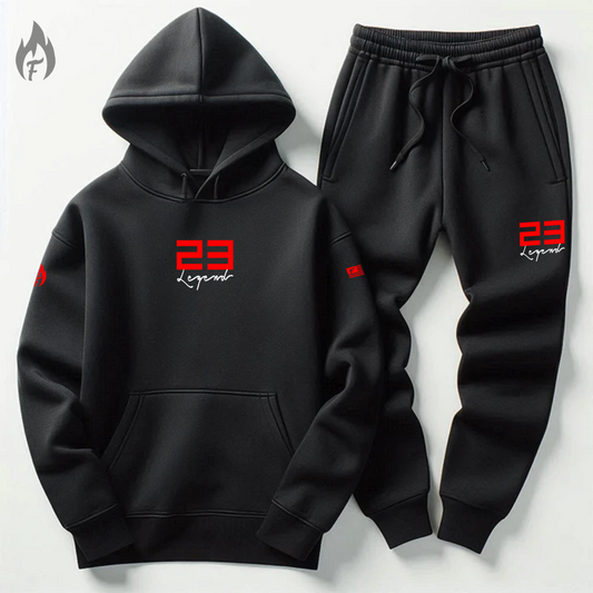 Men's 23 Legend Black Red Sneaker Sweatsuit To Match Air Jordan 11 Bred Hoodie Joggers Set