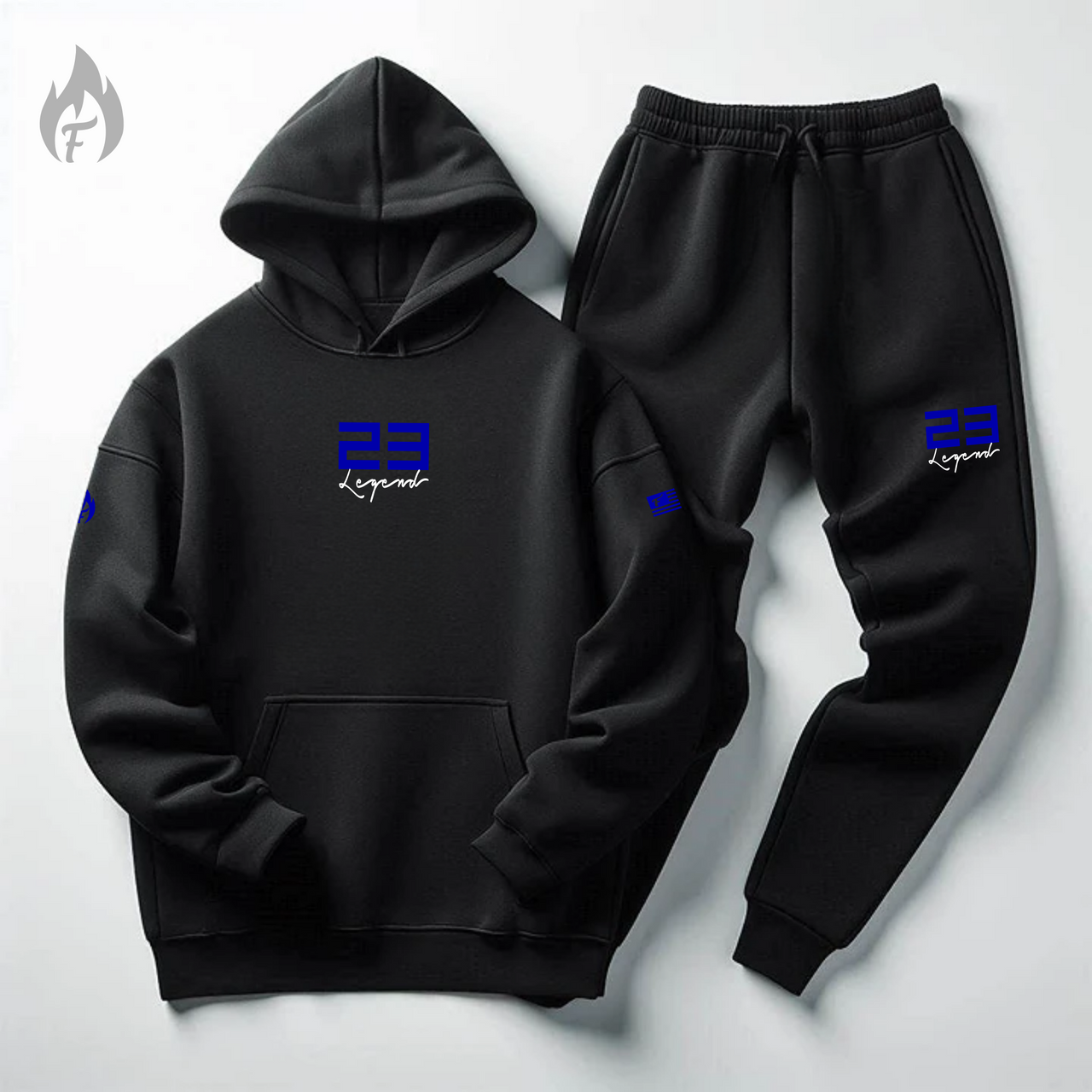 Men's "23 Legend" Graphic Sneakerhead Sweatsuit Inspired by Air Jordan 13 Retro Hyper Royal Blue Black Hoodie Joggers Set