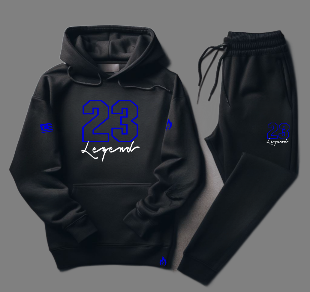 Black 23 Legend Men's Graphic Sweatsuit To Match Air Jordan 13 Royal Sneakers
