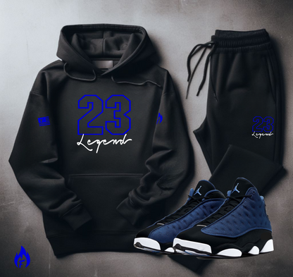 Black 23 Legend Men's Graphic Sweatsuit To Match Air Jordan 13 Royal Sneakers