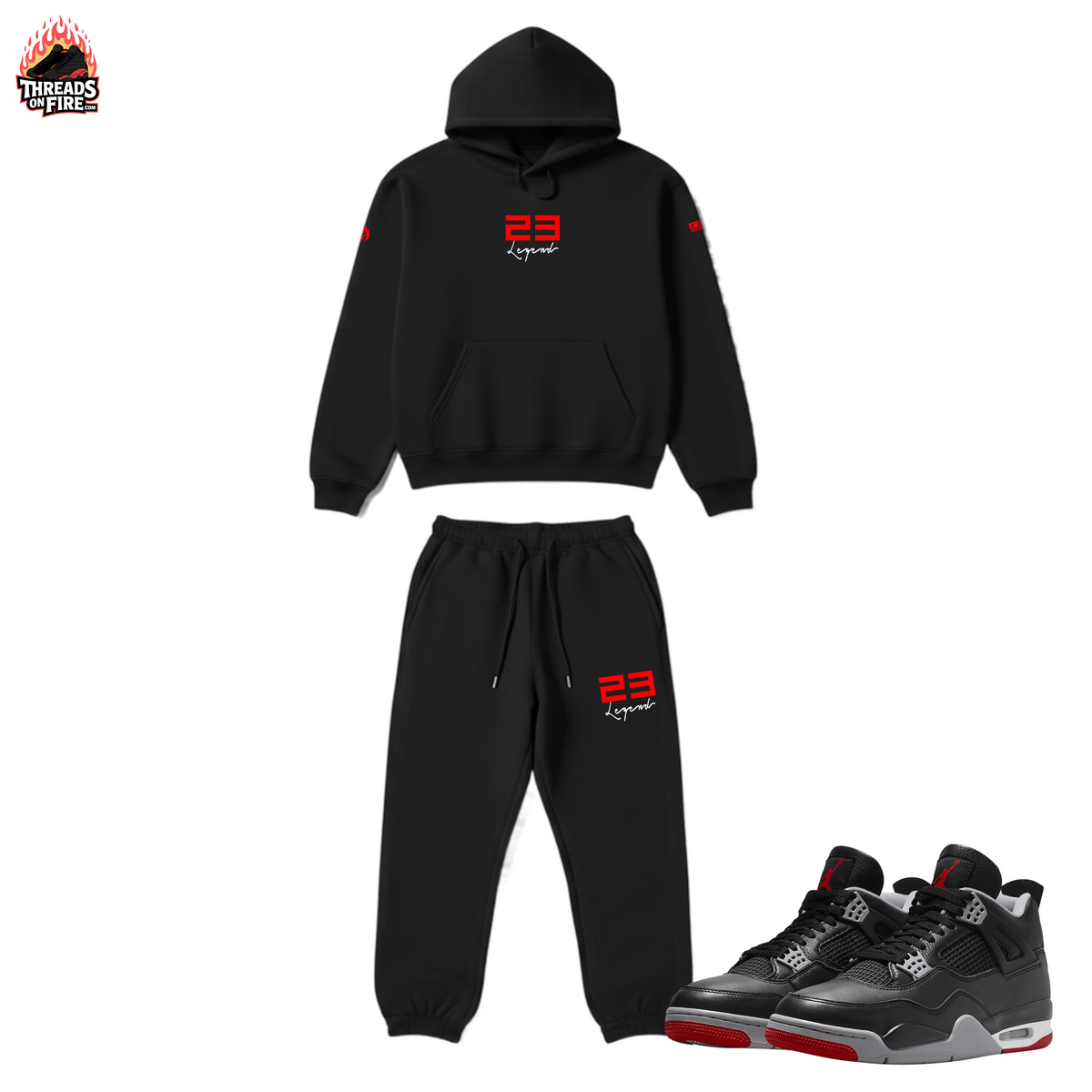Men's Black Hoodie Joggers 23 Legend Tracksuit 2pc. Set To Match Air Jordan 13 Bred Sneakers