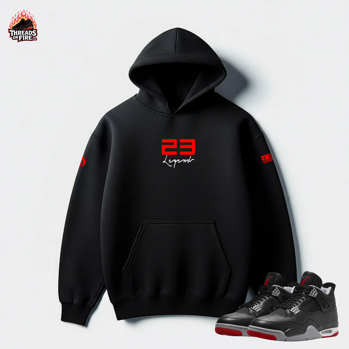 Men's Black Hoodie Joggers 23 Legend Tracksuit 2pc. Set To Match Air Jordan 13 Bred Sneakers