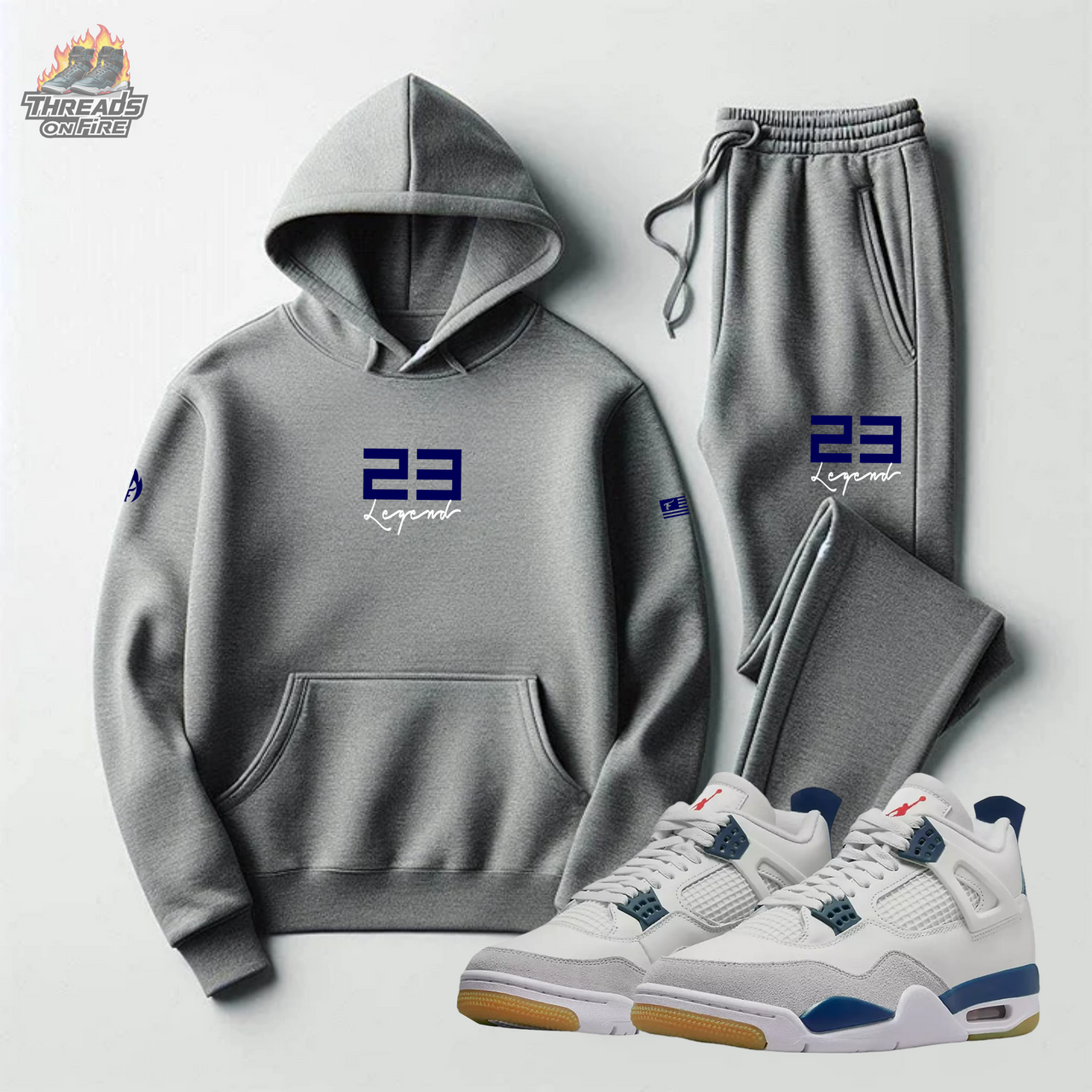 Men's Grey Sweatsuit 23 Legend Grey Blue Hoodie Joggers To Match Nike SB x Air Jordan 4 Navy