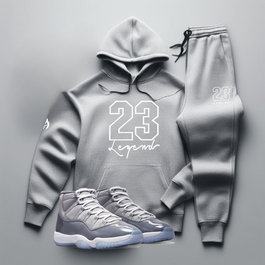 Men's Gray 23 Legend Sneaker Sweatsuit To Match Air Jordan Retro 11 Cool Grey Sneaker Hoodie Joggers Set