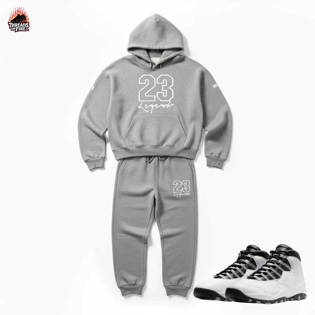 Men's '23 Legend' Grey Hoodie Joggers Sweatsuit 2pc Set | To Match Air Jordan 10 Steel 2025