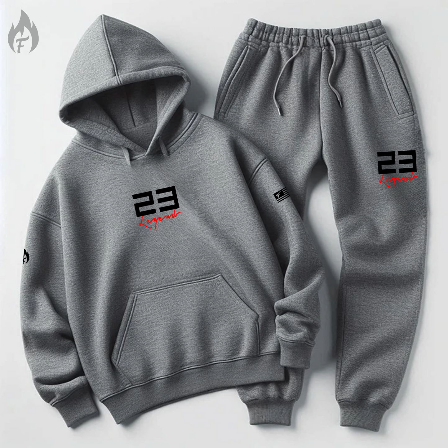 Men's Grey Hoodie Joggers To Match Air Jordan 3 Black Cement 23 Legend Sweatsuit Tracksuit