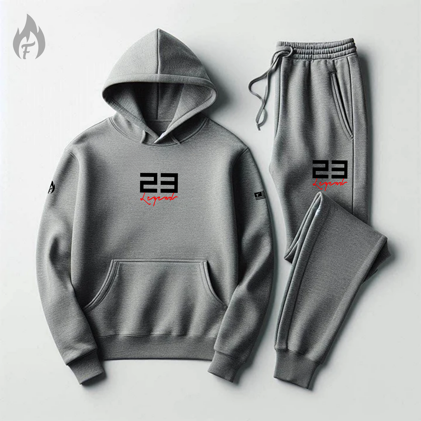 Men's Grey Hoodie Joggers To Match Air Jordan 3 Black Cement 23 Legend Sweatsuit Tracksuit