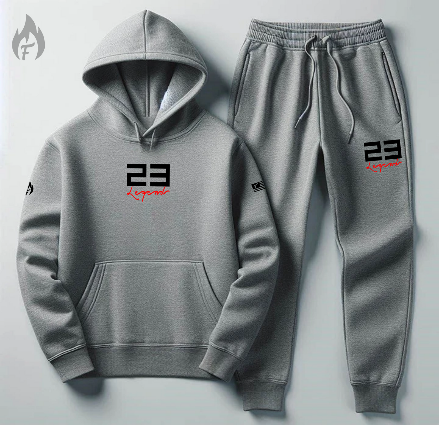 Men's Grey Hoodie Joggers To Match Air Jordan 3 Black Cement 23 Legend Sweatsuit Tracksuit