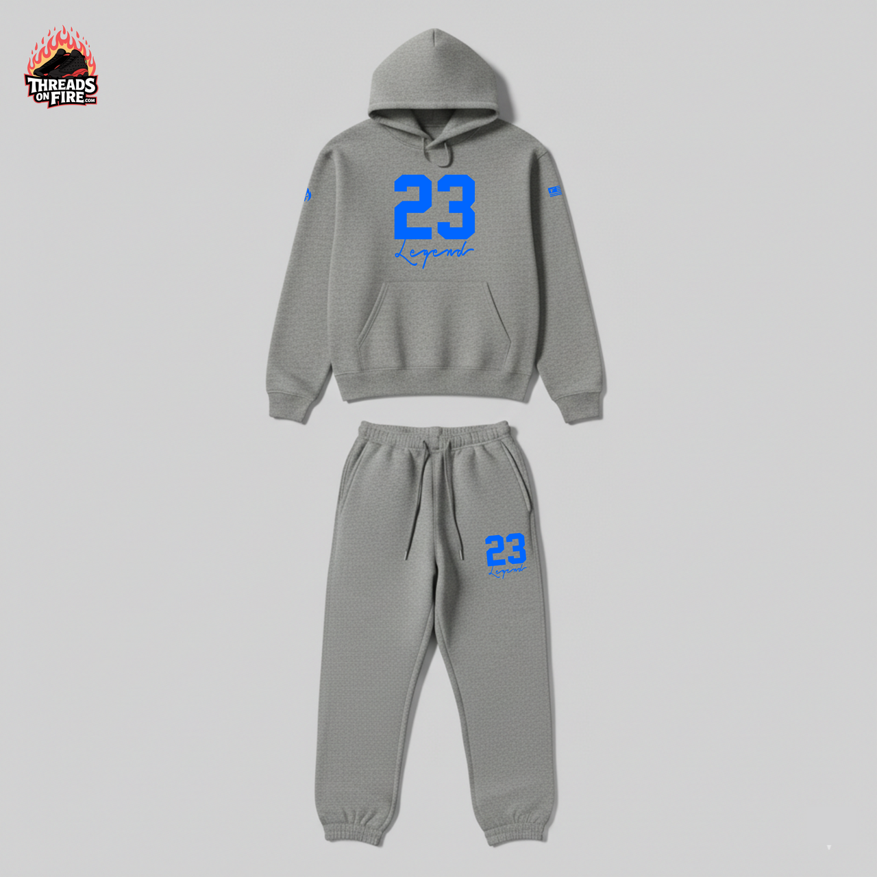 Men's 23 Legend Grey Sky Blue Sweatsuit Hoodie Sweatpants To Match Air Jordan 11 Gamma