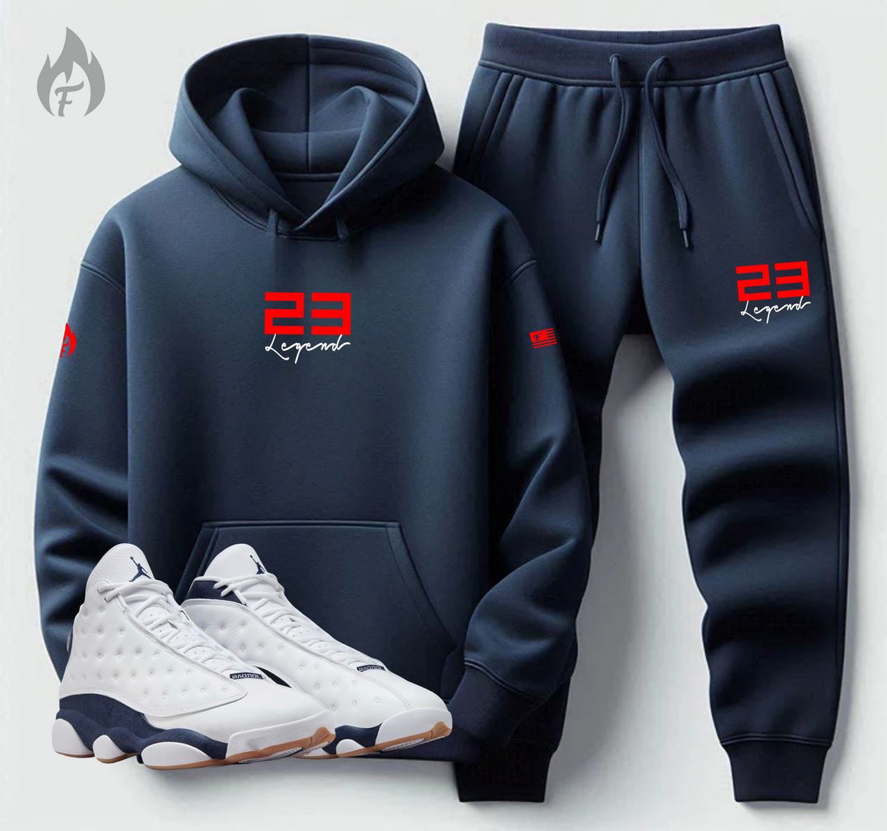 Men's 23 Legend Navy Red Tracksuit Hoodie & Joggers Sweatsuit To Match Air Jordan 13 Midnight Navy