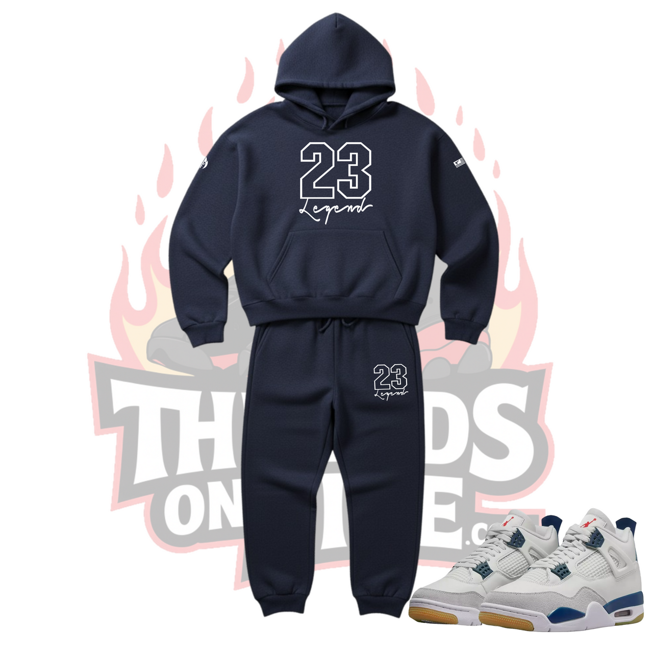 Men's Navy Blue Sweatsuit 23 Legend Hoodie & Joggers To Match Air Jordan 4 Navy White