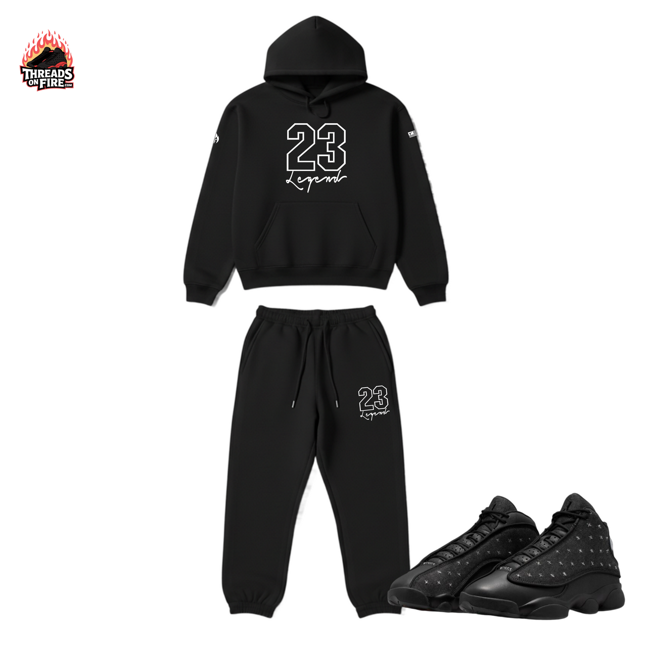 Men's "23 Legend" Premium Sneaker Sweatsuit Inspired by Air Jordan Retro 1 High OG Black White Sneaker Hoodie Joggers Set