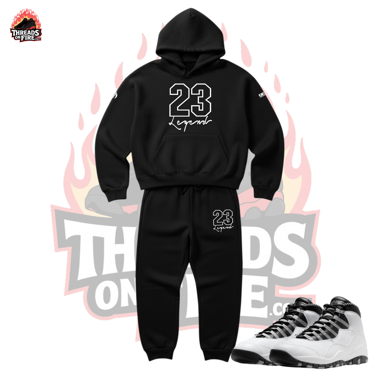 Men's Black 23 Legend Sweatsuit Hoodie & Joggers To Match Air Jordan 10 Steel