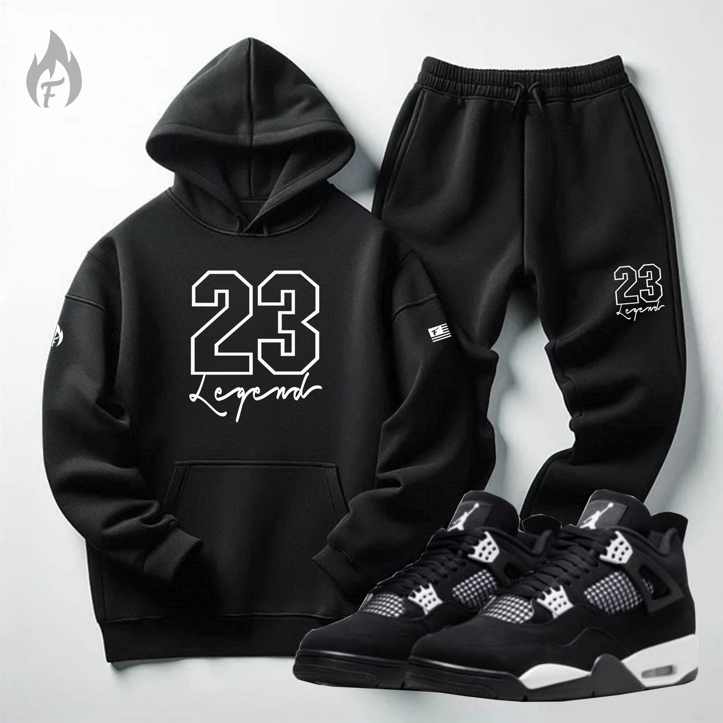 Men's "23 Legend" Premium Sneaker Sweatsuit Inspired by Air Jordan Retro 1 High OG Black White Sneaker Hoodie Joggers Set