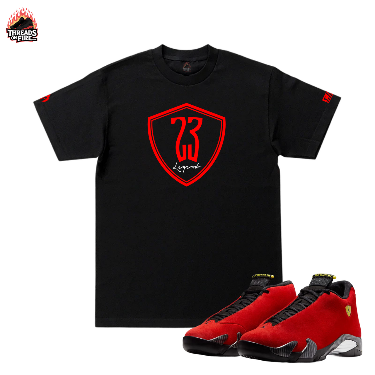 Men's Black T-Shirt Streetwear Sneaker Tee To Match Air Jordan 14 Ferrari Red