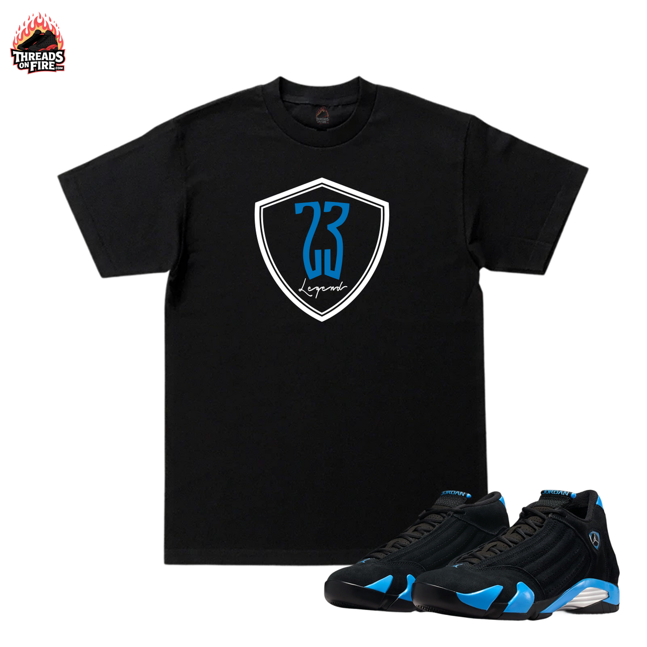 Men's 23 Legend T-Shirt Black Sky Blue Streetwear Tee To Match Air Jordan 14 University Blue