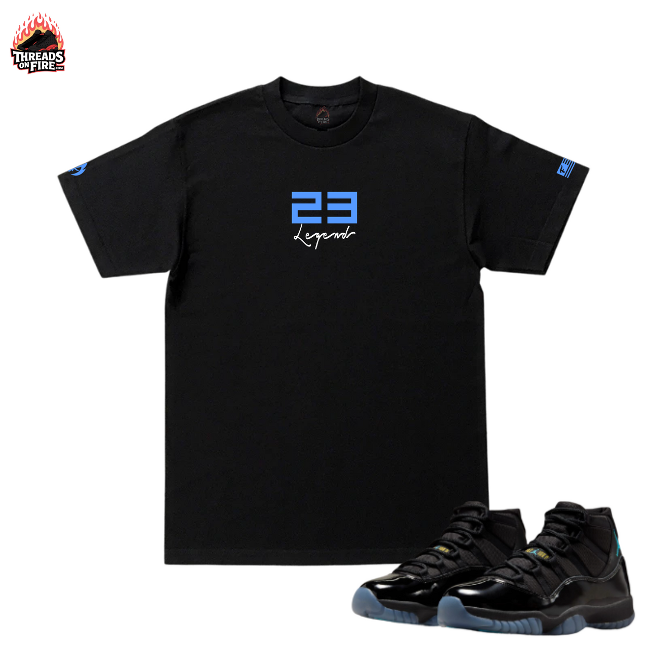 90's Retro T-Shirt Black Sky Blue Streetwear Tee Men's To Match Air Jordan 11 Gamma