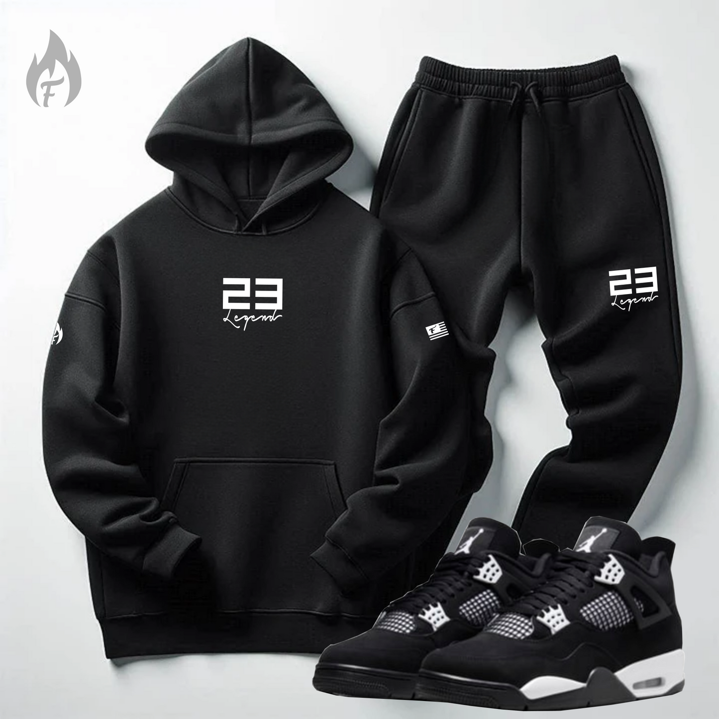 Black 23 Legend Sweatsuit To Match Air Jordan Retro 4 Thunder Black Wh Threads On Fire