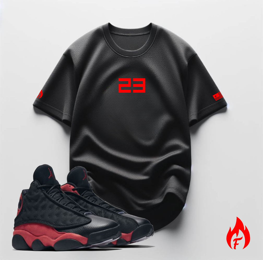 Men's 23 Sneaker T-Shirt To Match Air Jordan 13 Retro Bred New Black Red 23 Tee
