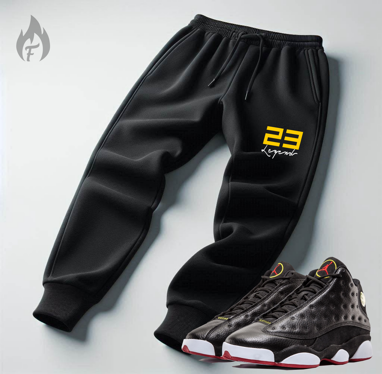 Men's Black & Yellow Sweatsuit To Match Air Jordan 13 Playoffs Black Hoodie Joggers Tracksuit