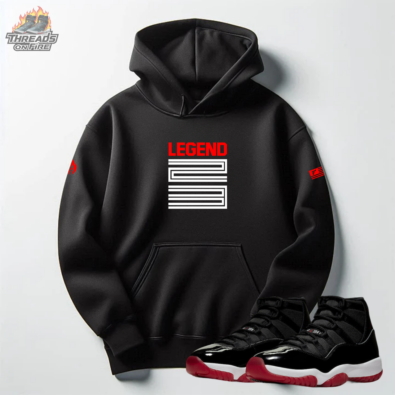 Men's Black Hoodie Black Joggers 23 Legend Sweatsuit Set To Match Air Jordan Retro 11 Bred