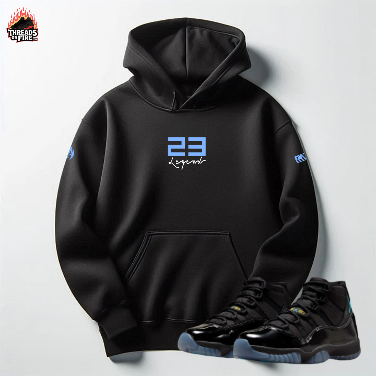Men's Black Sky Blue Hoodie 23 Legend Black Sweatshirt To Match Air Jordan 11 Gamma
